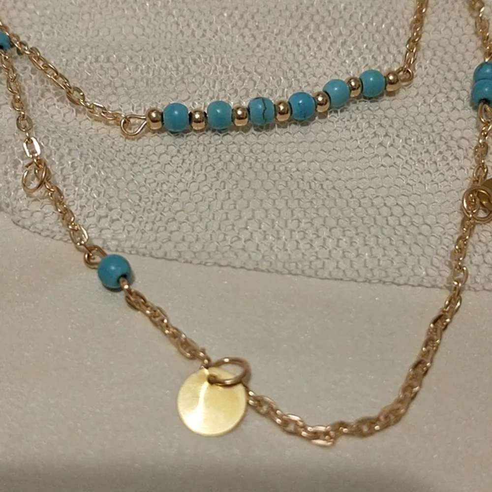 Turquoise and Gold 2 Strand Layered Necklace! - Picture 4 of 5